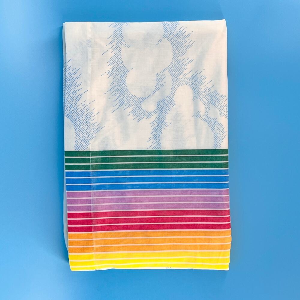 Vintage 80s Rainbow Cloud Twin Flat Sheet Pacific Canadian Sunset 1980s
